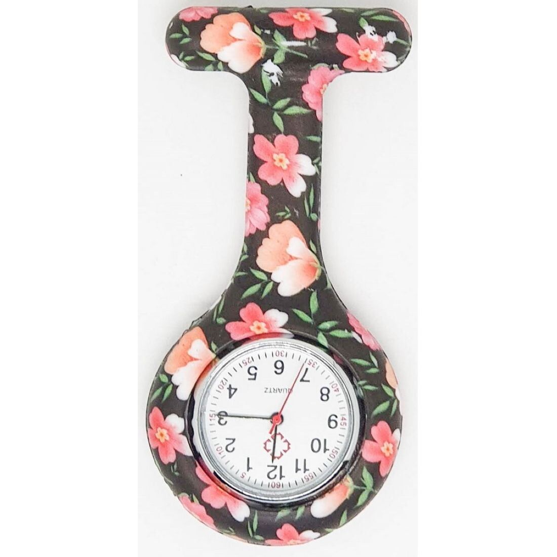 Reloj Prendedor Negro con Flores - Image 1
